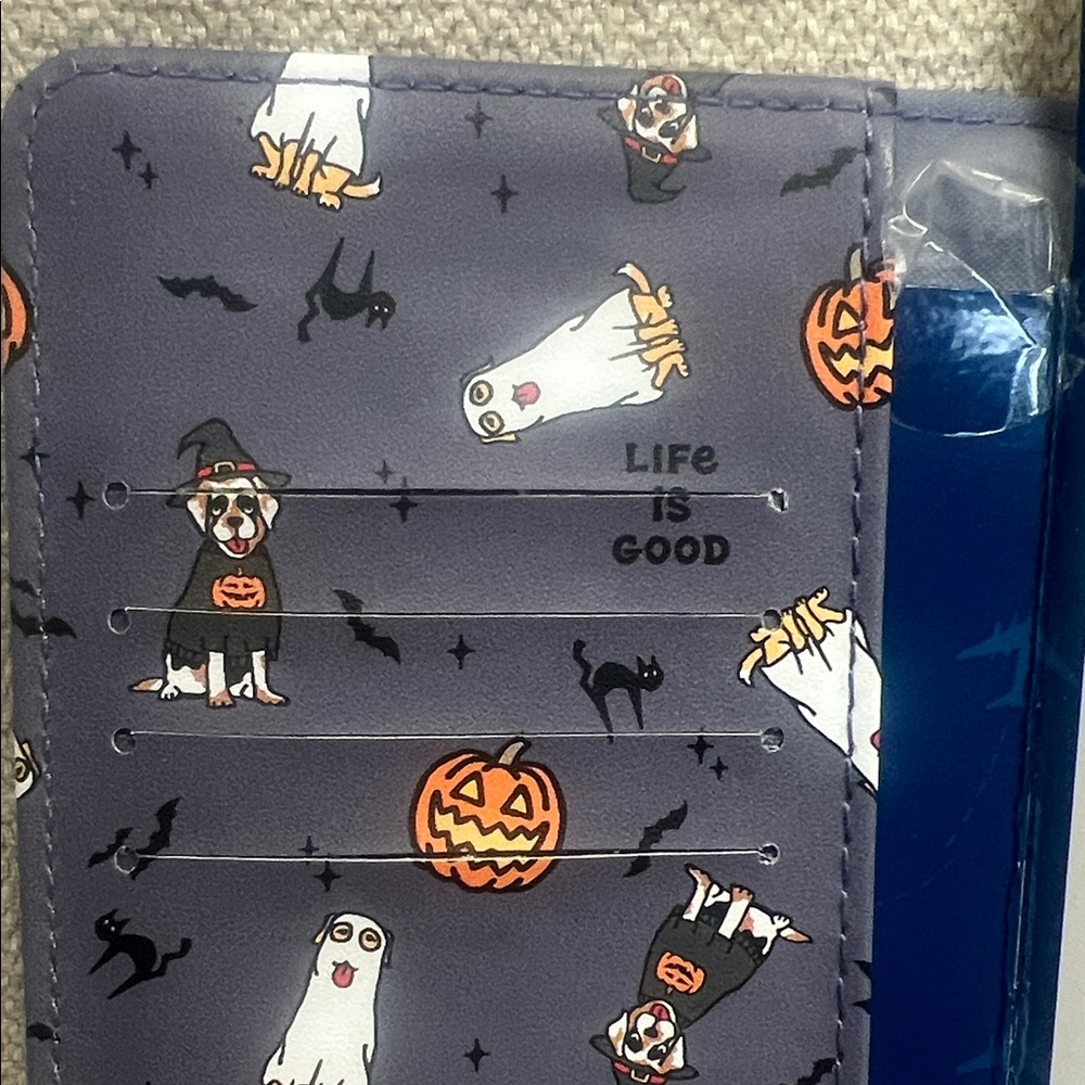 Life Is Good Ghost and Pumpkin Passport Wallet - Gray and Orange-Halloween Trave - Picture 4 of 5